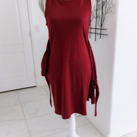 Lillusoxy Stretchy Burgundy Wine Sleeveless Front Tie Ruched Wrap Dress M - Picture 11 of 13